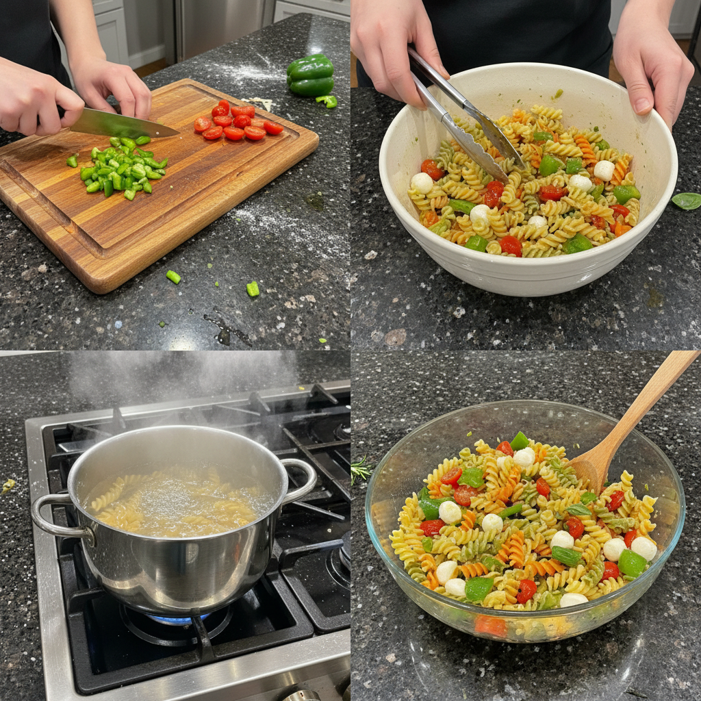 Step-by-step guide to preparing this healthy pasta salad recipe.