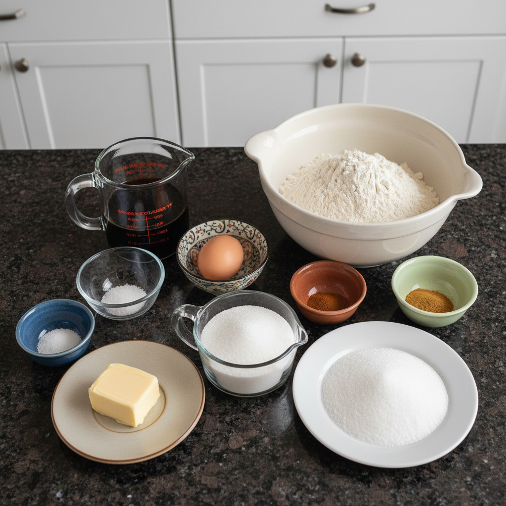 Overhead shot of all the ingredients needed to make soft ginger cookies recipe.
