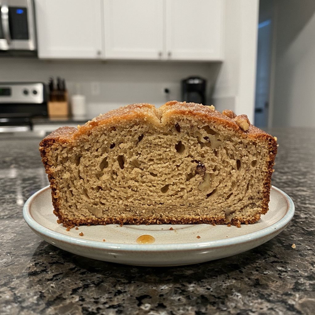 Golden brown Starbucks banana bread copycat loaf cooling on a wire rack.