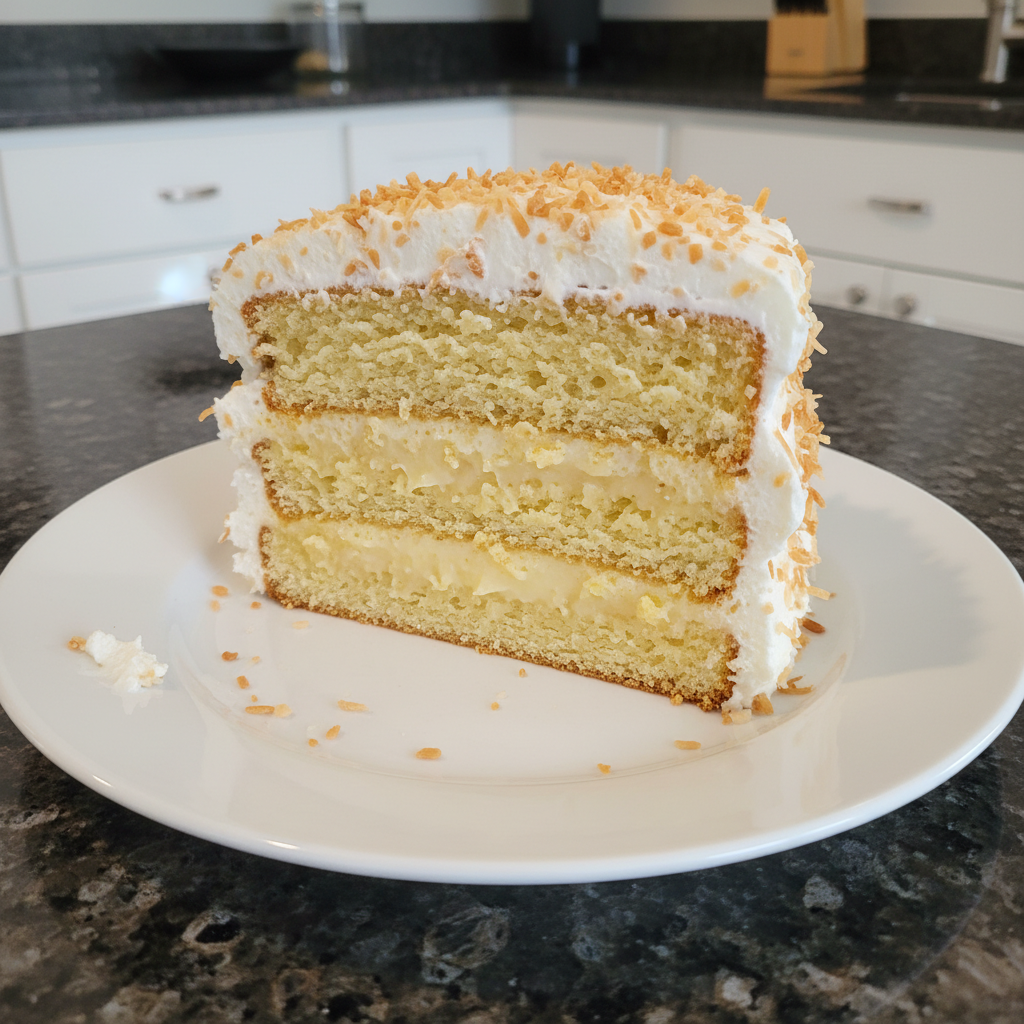 Golden thai coconut custard cake recipe on a plate, ready to serve