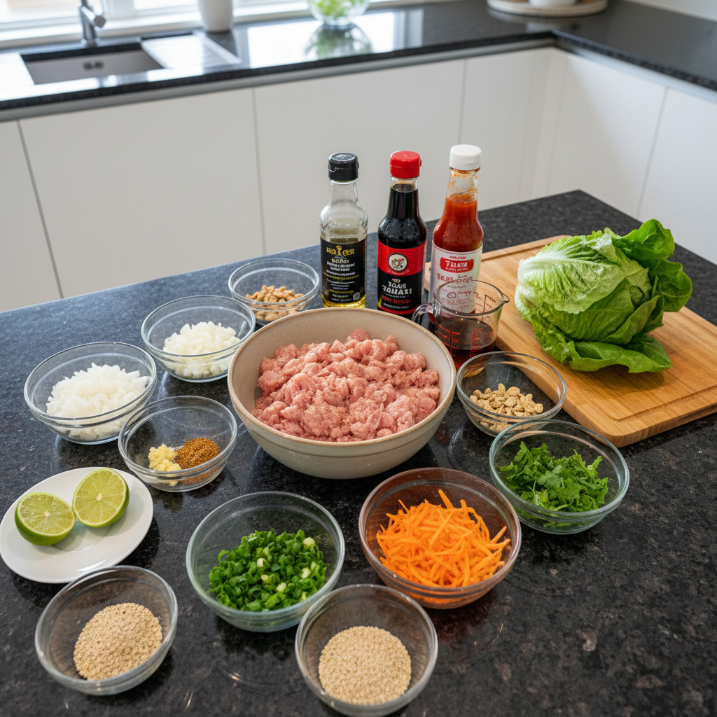 Fresh ingredients for making flavorful Thai lettuce wraps.