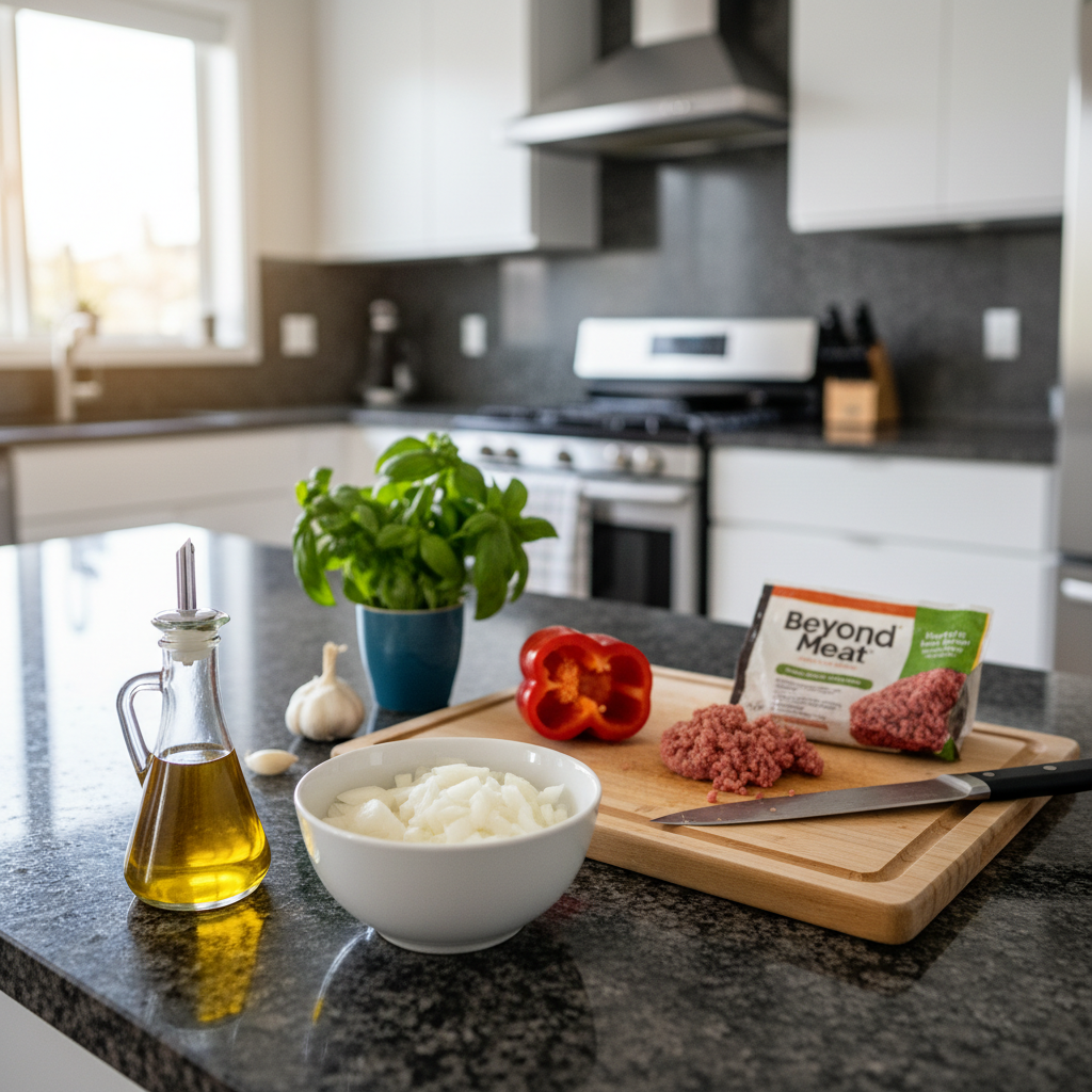 Fresh ingredients for making flavorful vegan Mexican pizza.