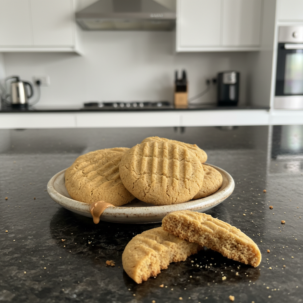Golden vegan peanut butter cookies cooling on a wire rack, a tempting plant-based dessert.