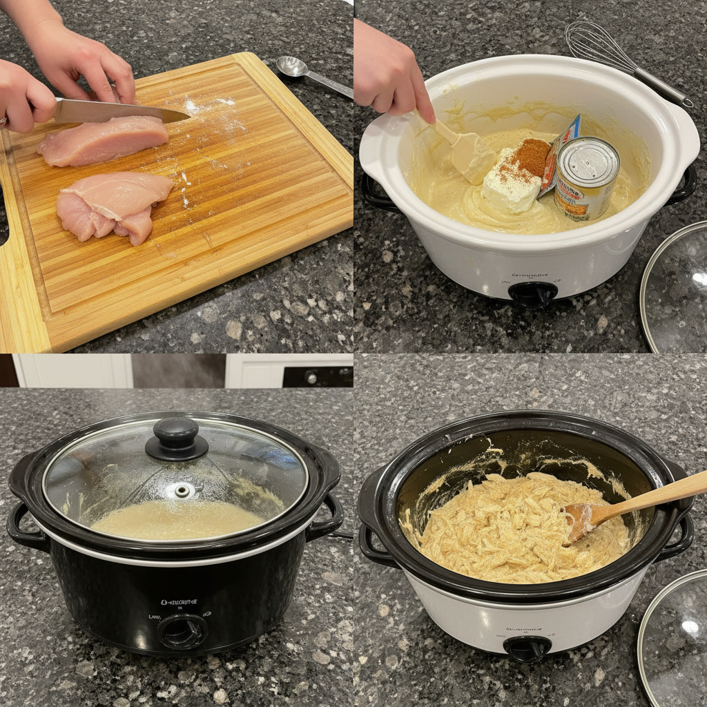 Creamy ranch chicken crockpot being prepared in a slow cooker.
