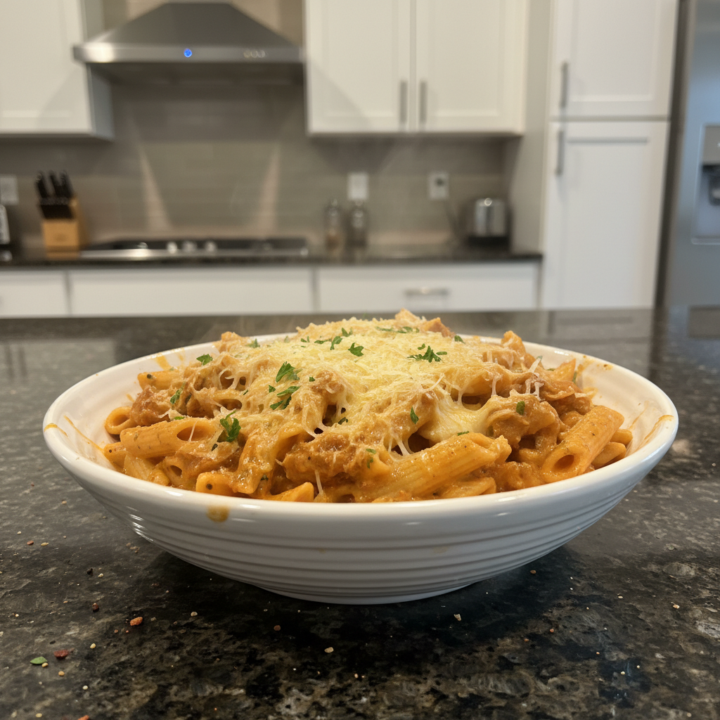 Delicious Crockpot Cajun Chicken Pasta ready to serve