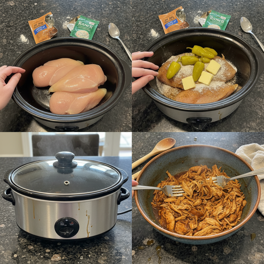 Preparing Mississippi chicken in a slow cooker for easy cooking.