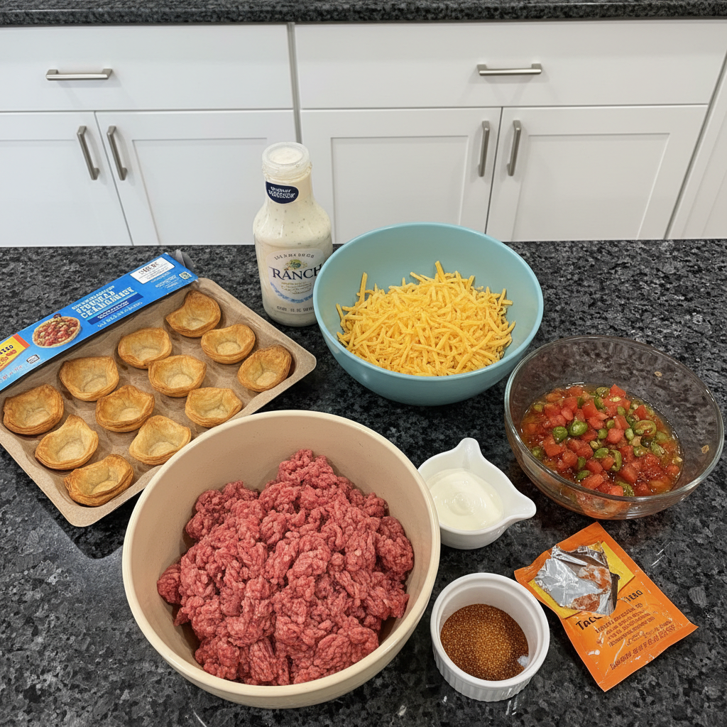All the taco ranch bites ingredients ready to prepare.