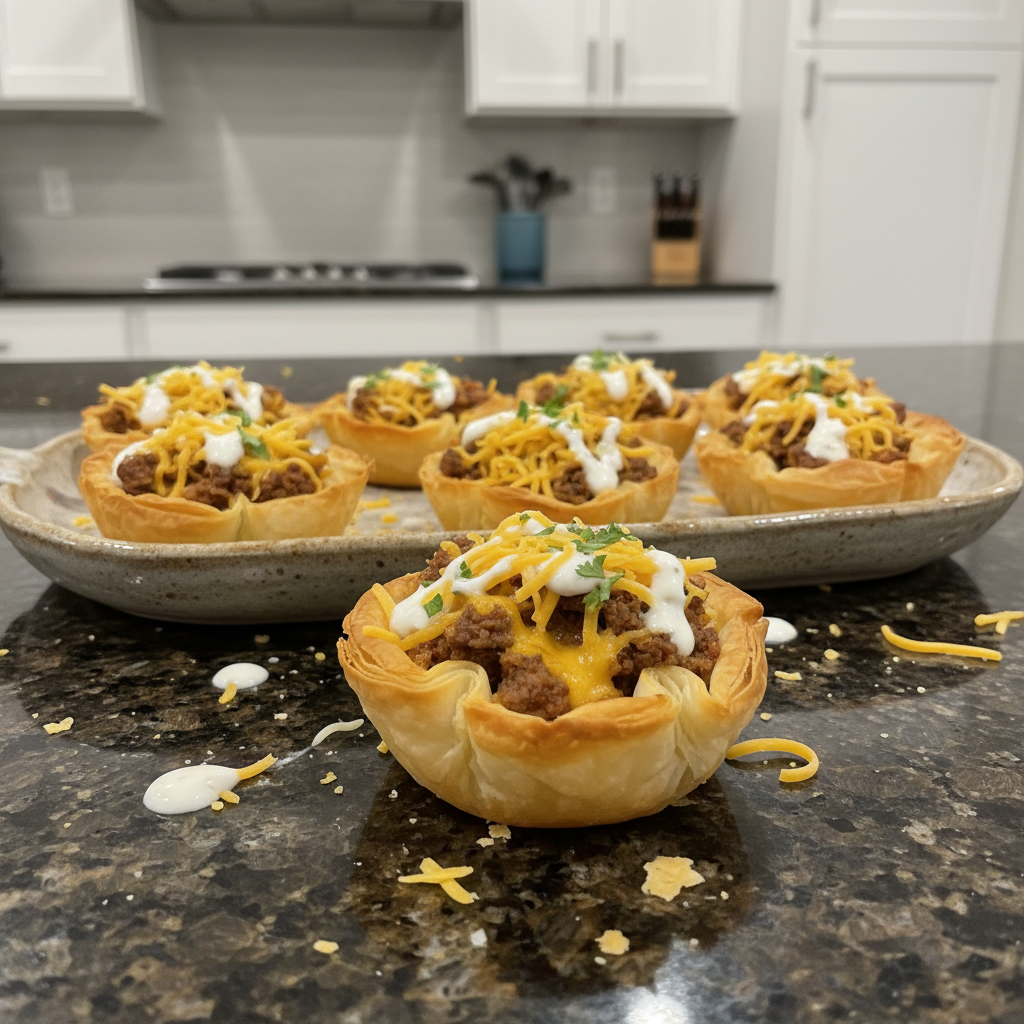 Golden taco ranch bites piled high, ready to eat.