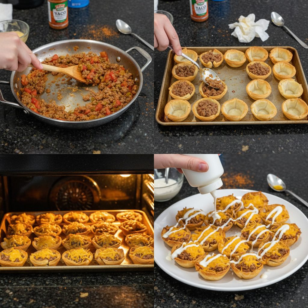Step-by-step taco ranch bites preparation guide.
