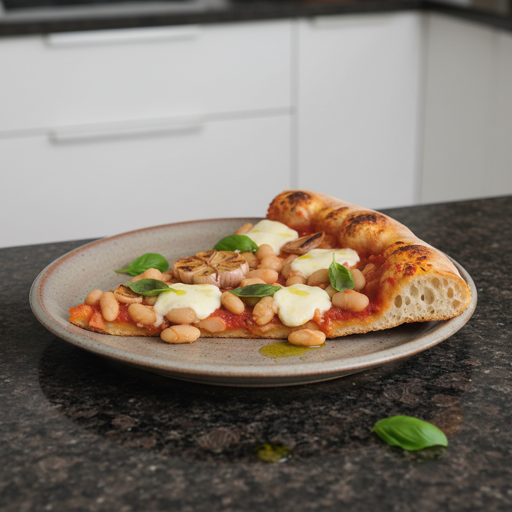 Delicious vegan pizza with colorful vegetables and melted dairy-free cheese.